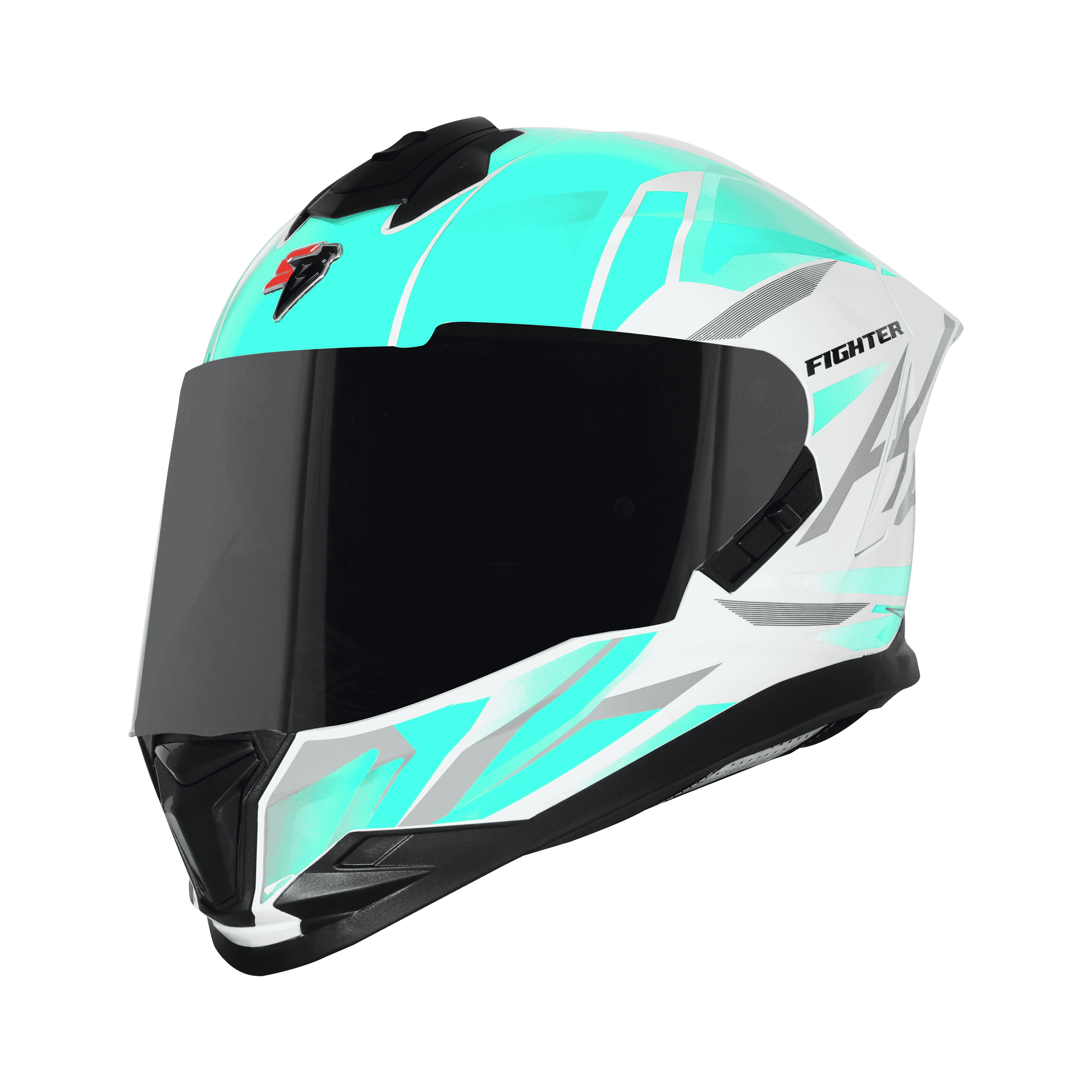 STEELBIRD SBH-57 ISS FIGHTER F4 GLOSSY WHITE/SEA GREEN C/V 580MM WITH EXTRA SMOKE VISOR