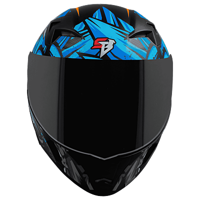 STEELBIRD SBA-20 ISS DARK WARRIOR GLOSSY BLACK/JAZZ BLUE C/V 580 MM WITH EXTRA SMOKE VISOR, BLACK SPOILER
