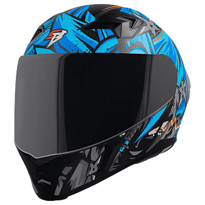 STEELBIRD SBA-20 ISS DARK WARRIOR MATT BLACK/JAZZ BLUE C/V 580 MM WITH EXTRA SMOKE VISOR, BLACK SPOILER