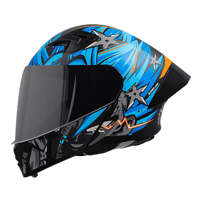 STEELBIRD SBA-20 ISS DARK WARRIOR GLOSSY BLACK/JAZZ BLUE C/V 580 MM WITH EXTRA SMOKE VISOR, BLACK SPOILER