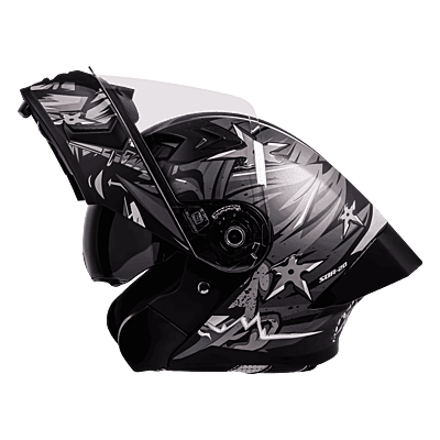 STEELBIRD SBA-20 ISS WARRIOR GLOSSY BLACK/GREY C/V 580 MM WITH EXTRA SMOKE VISOR, BLACK SPOILER