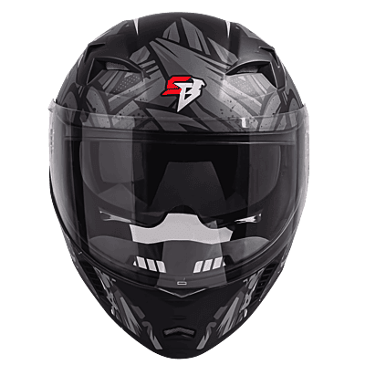 STEELBIRD SBA-20 ISS WARRIOR GLOSSY BLACK/GREY C/V 580 MM WITH EXTRA SMOKE VISOR, BLACK SPOILER