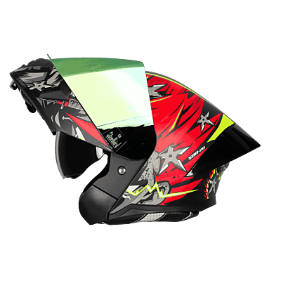 STEELBIRD SBA-20 ISS DARK WARRIOR GLOSSY BLACK/RED WHT C/V 580 MM WITH EXTRA SMOKE VISOR, BLACK SPOILER