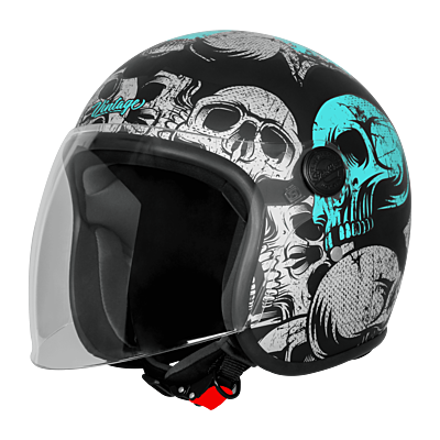 STEELBIRD SBH-56 VINTAGE SKULL MATT BLACK/TURQUISE C/V 600 MM (LONG VISOR)