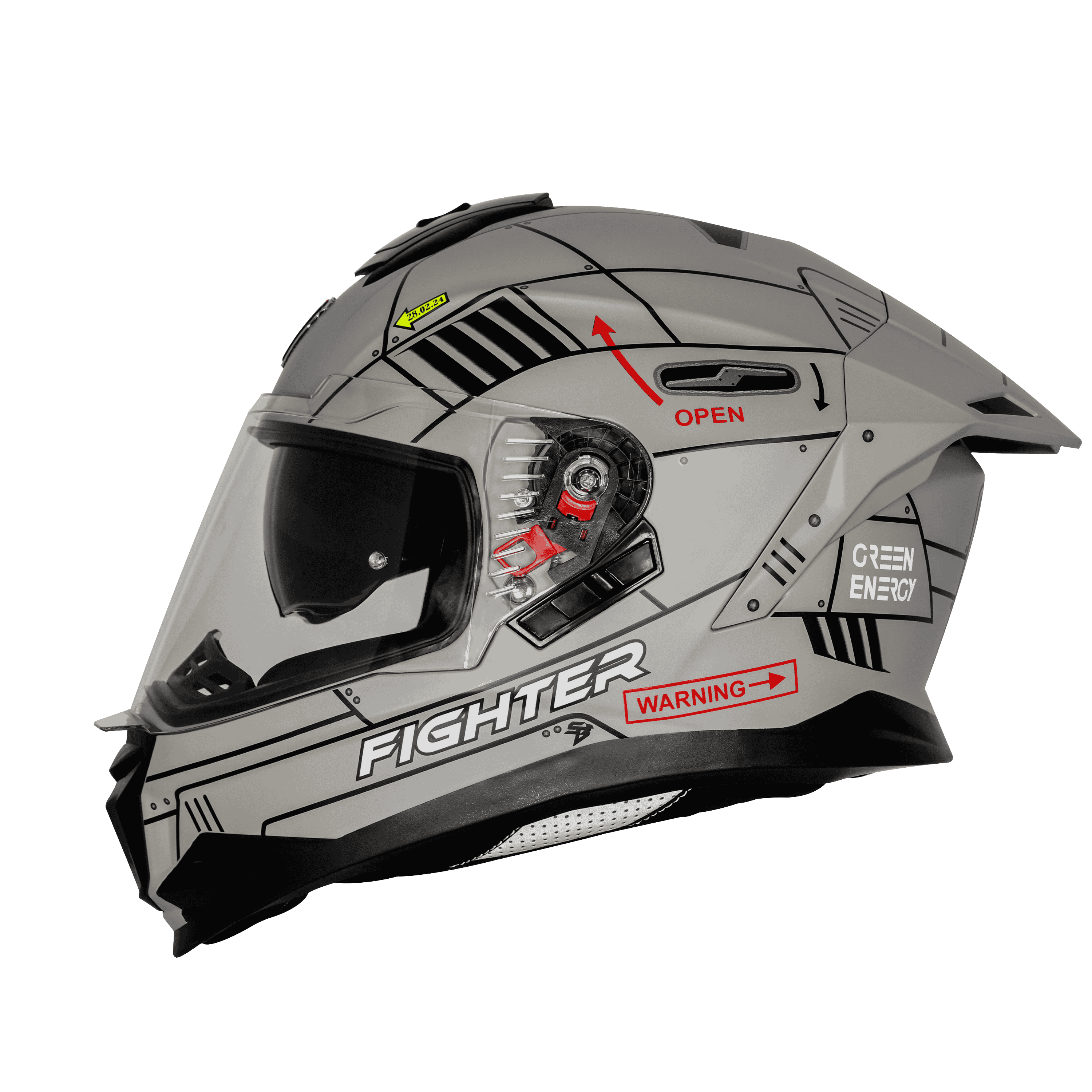 STEELBIRD SBH-57 ISS FIGHTER F6 GLOSSY GREY/BLACK C/V 600MM WITH EXTRA SMOKE VISOR