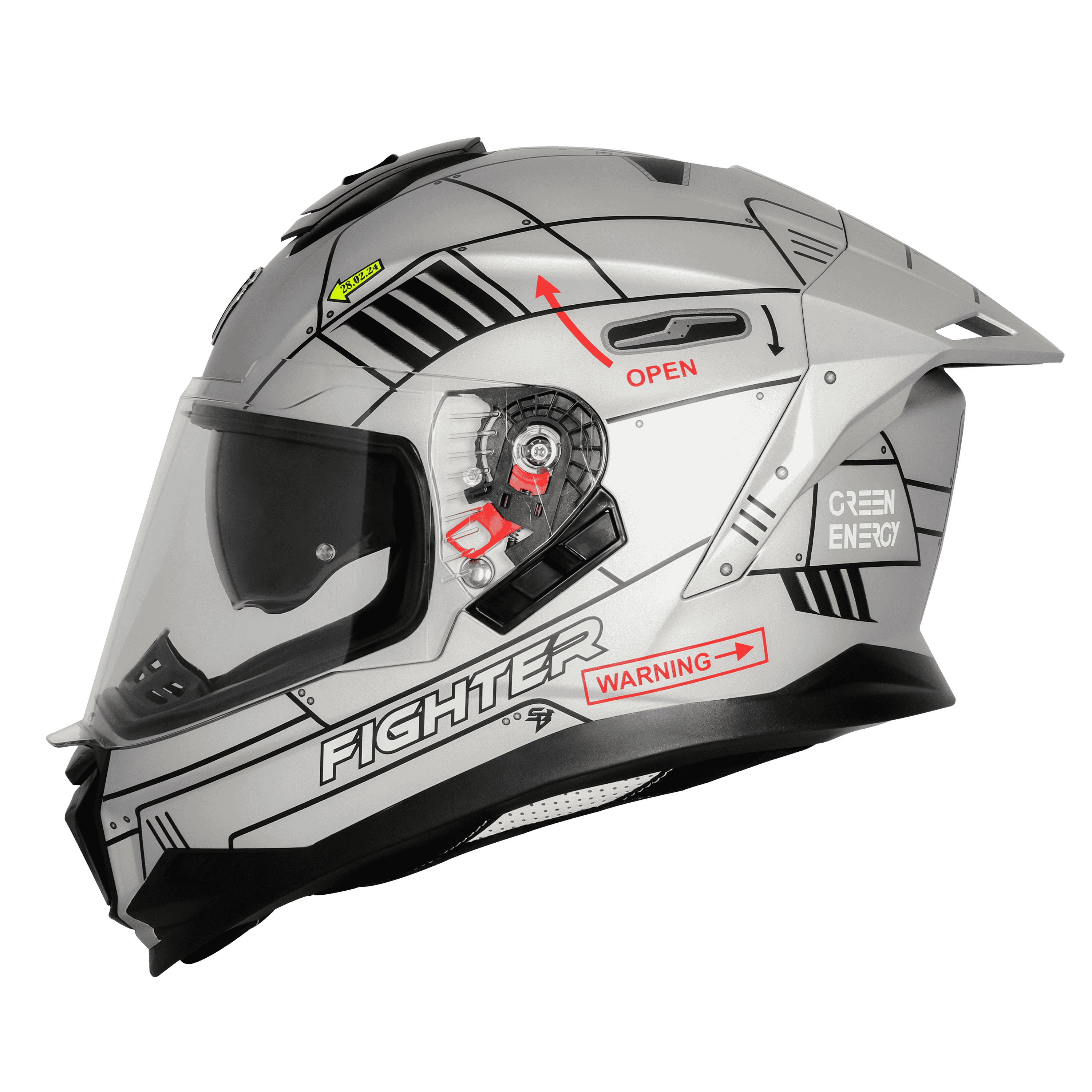 STEELBIRD SBH-57 ISS FIGHTER F6 GLOSSY SILVER/BLACK C/V 600MM WITH EXTRA SMOKE VISOR