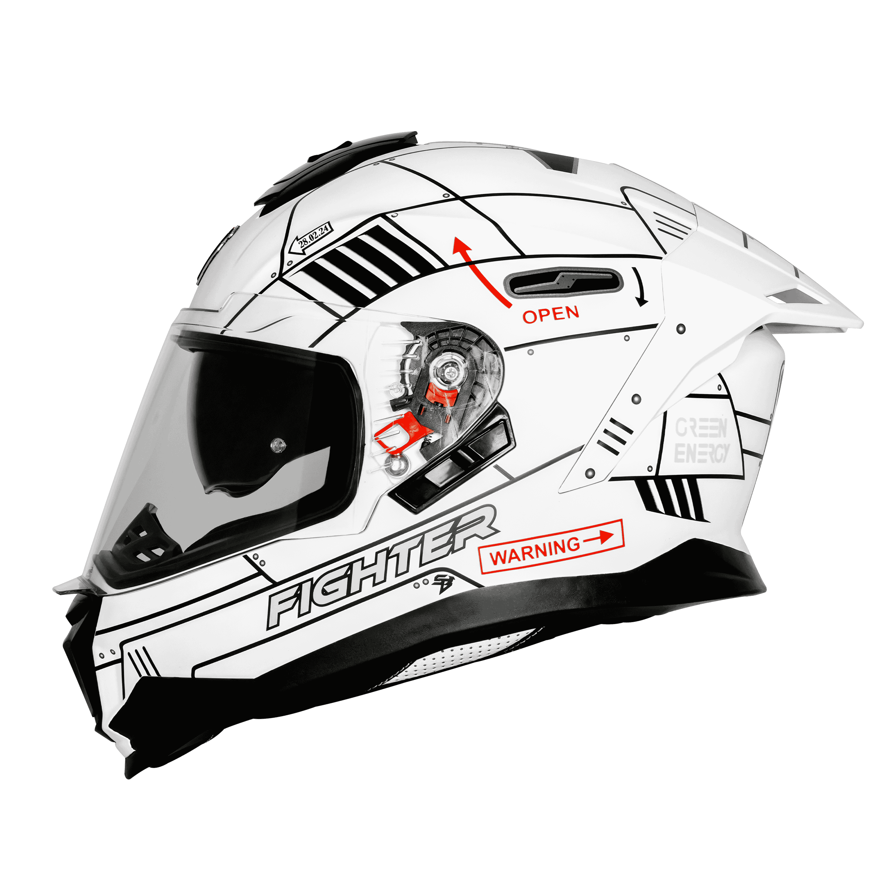 STEELBIRD SBH-57 ISS FIGHTER F6 GLOSSY WHITE/BLACK C/V 580MM WITH EXTRA SMOKE VISOR