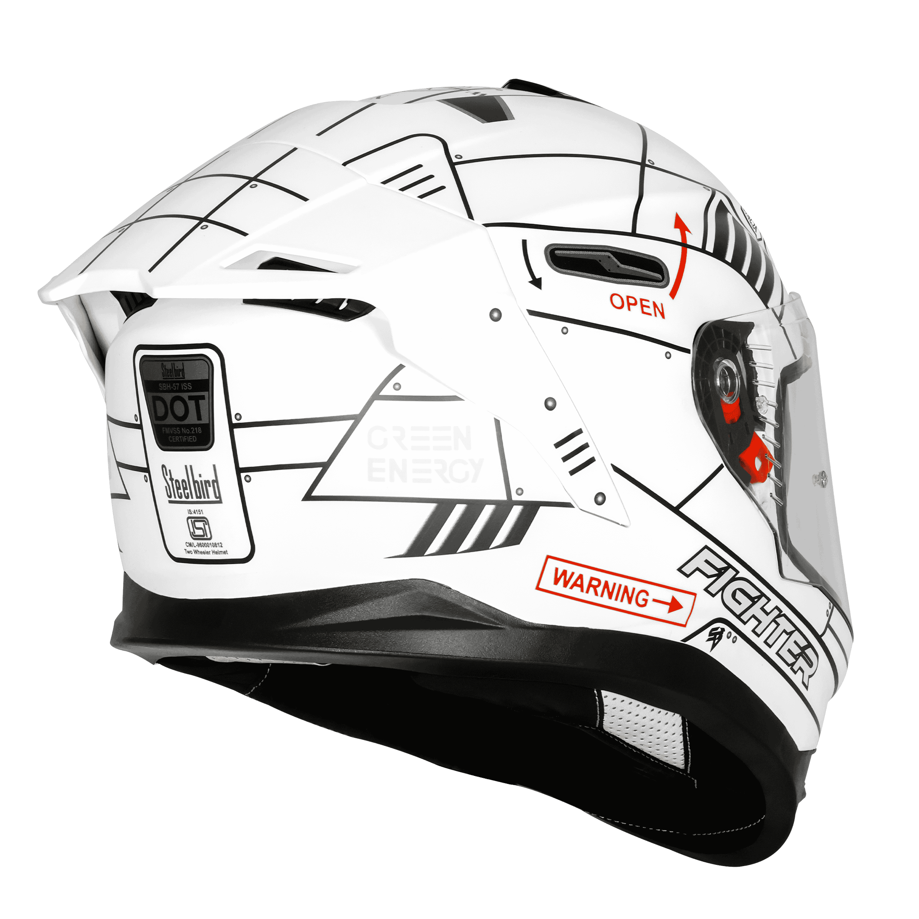 STEELBIRD SBH-57 ISS FIGHTER F6 GLOSSY WHITE/BLACK C/V 600MM WITH EXTRA SMOKE VISOR