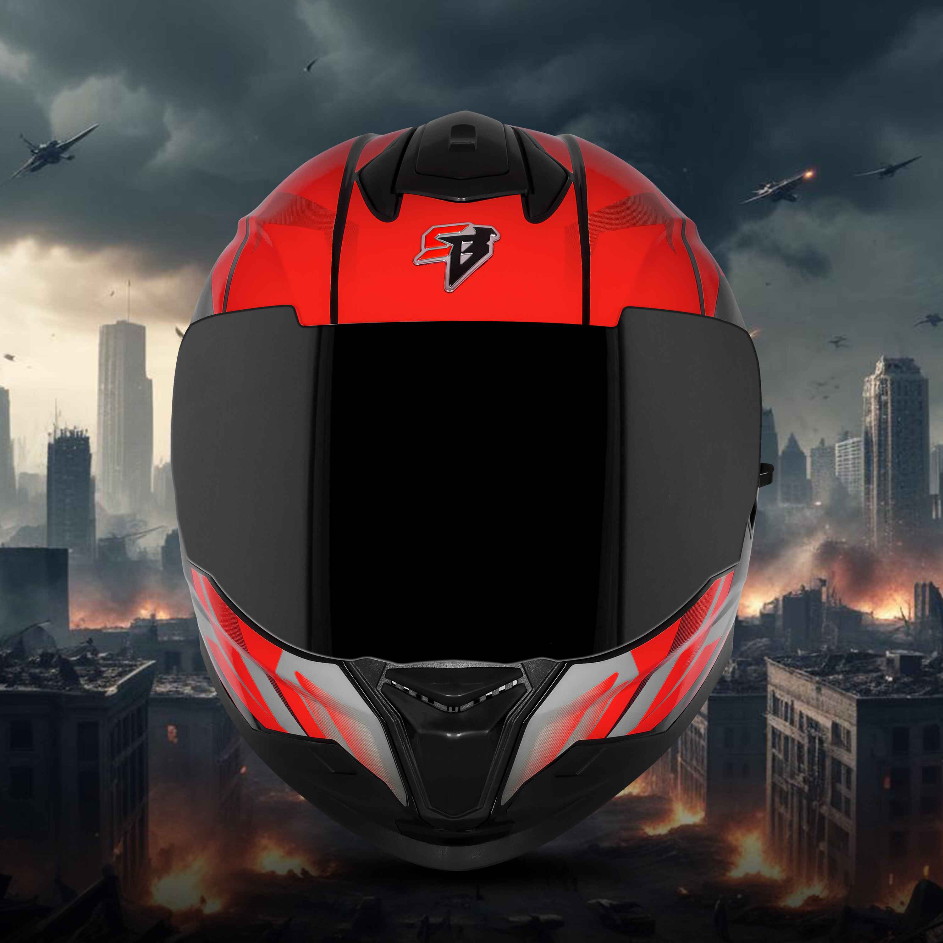 STEELBIRD SBH-57 ISS FIGHTER F4 GLOSSY BLACK/RED C/V 600MM WITH EXTRA SMOKE VISOR