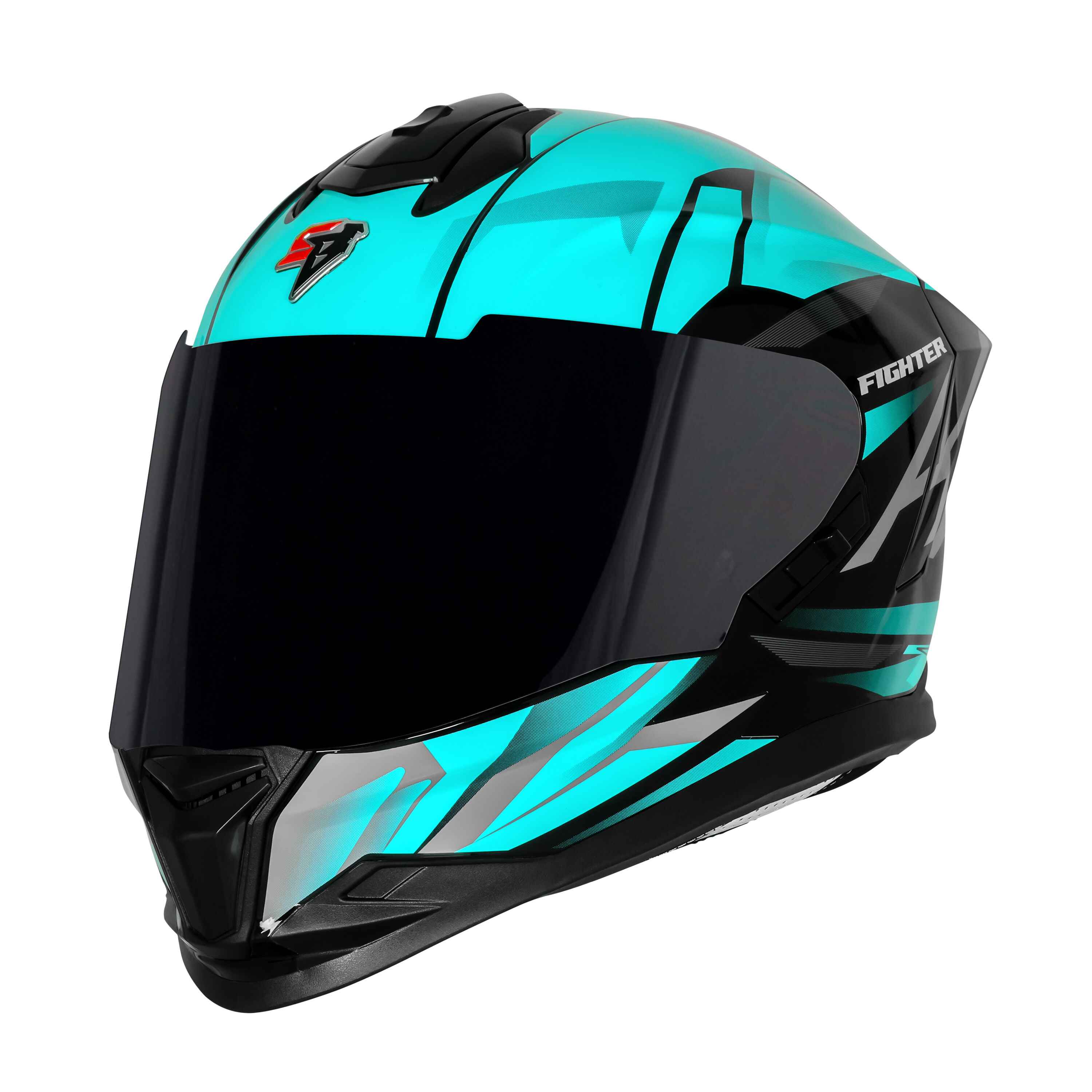 STEELBIRD SBH-57 ISS FIGHTER F4 MATT BLACK/SEA GREEN C/V 580MM WITH EXTRA SMOKE VISOR