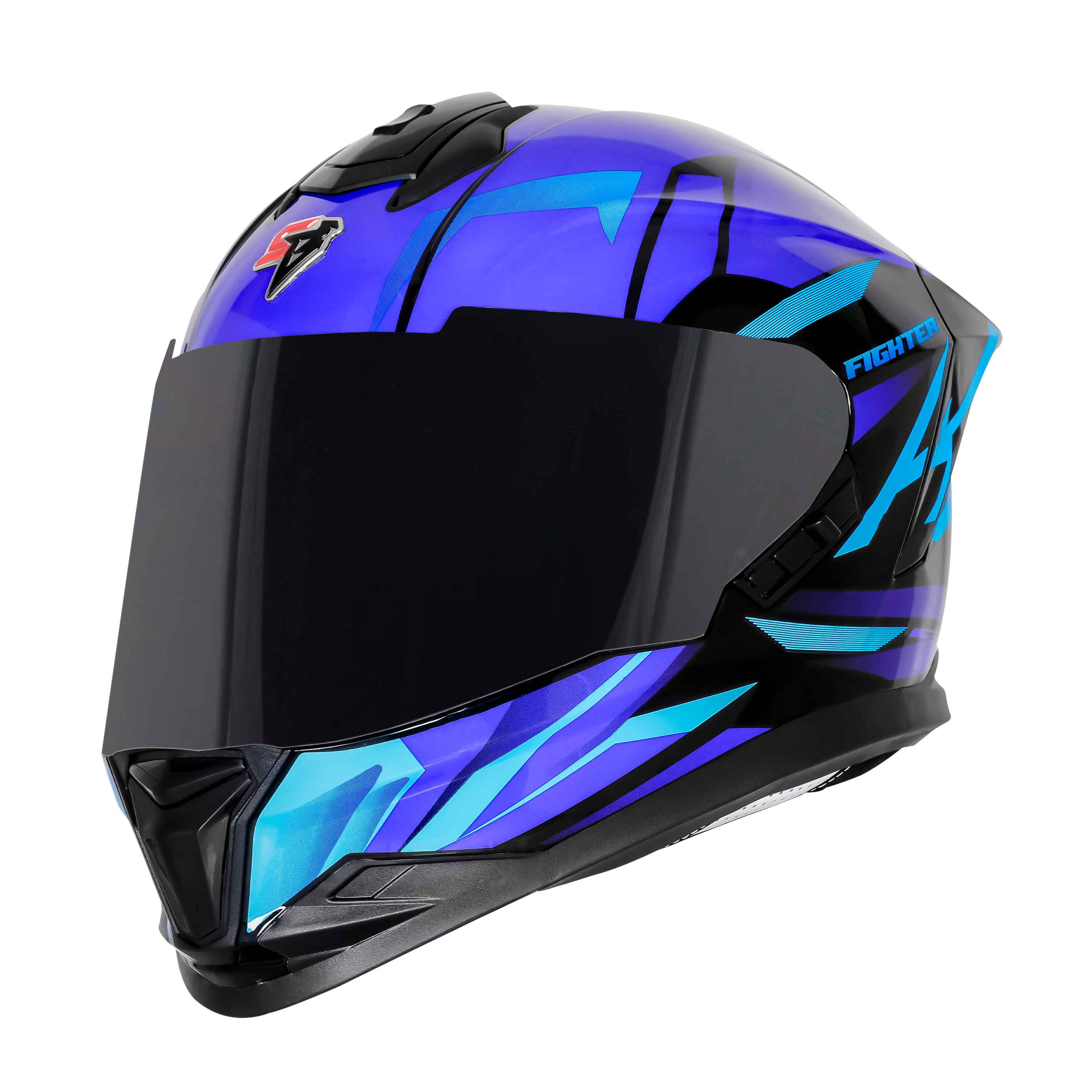 STEELBIRD SBH-57 ISS FIGHTER F4 GLOSSY BLACK/SKY BLUE C/V 580MM WITH EXTRA SMOKE VISOR STEELBIRD SBH-57 ISS FIGHTER F4 GLOSSY BLACK/SKY BLUE C/V 580MM WITH EXTRA SMOKE VISOR