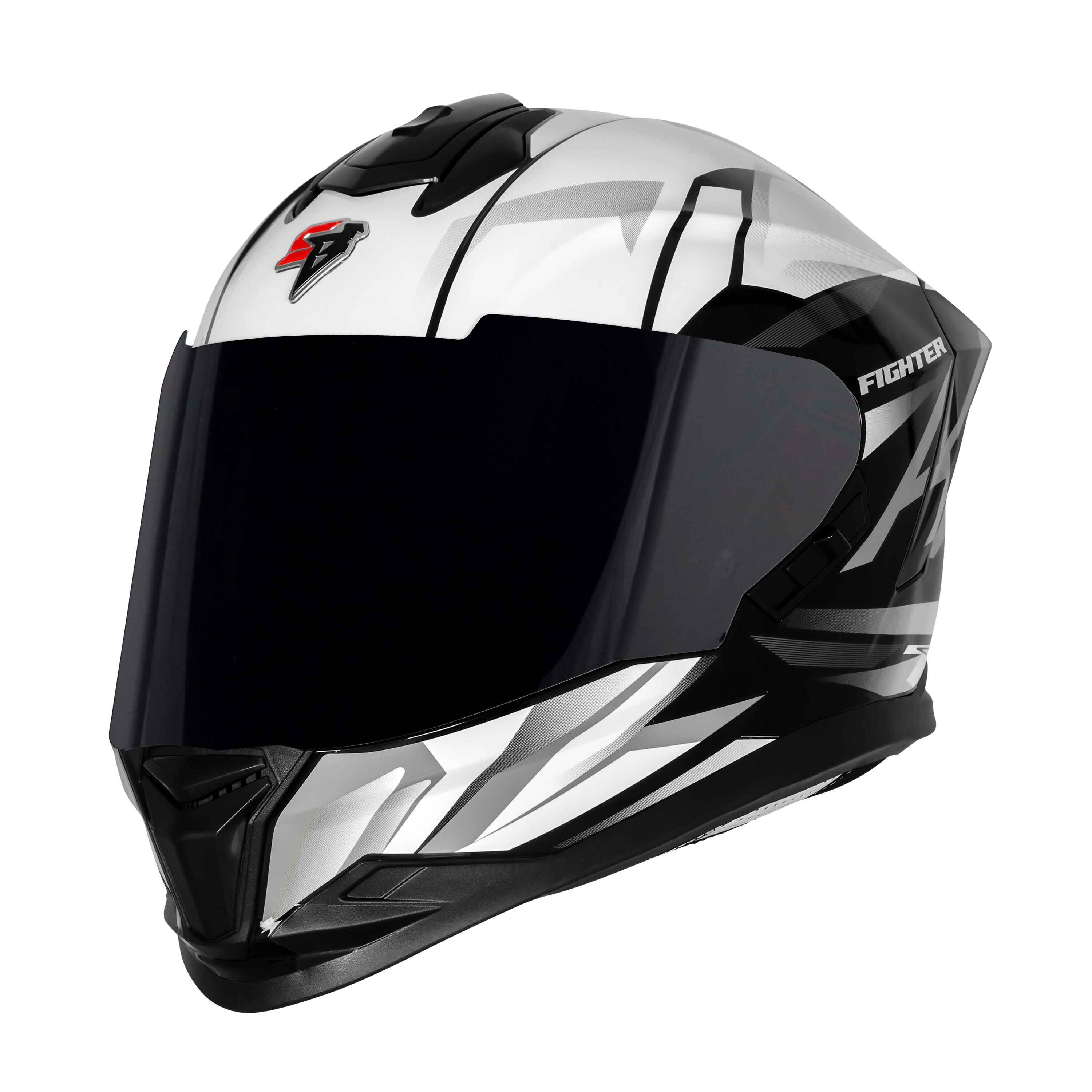 STEELBIRD SBH-57 ISS FIGHTER F4 GLOSSY BLACK/WHITE C/V 600MM WITH EXTRA SMOKE VISOR