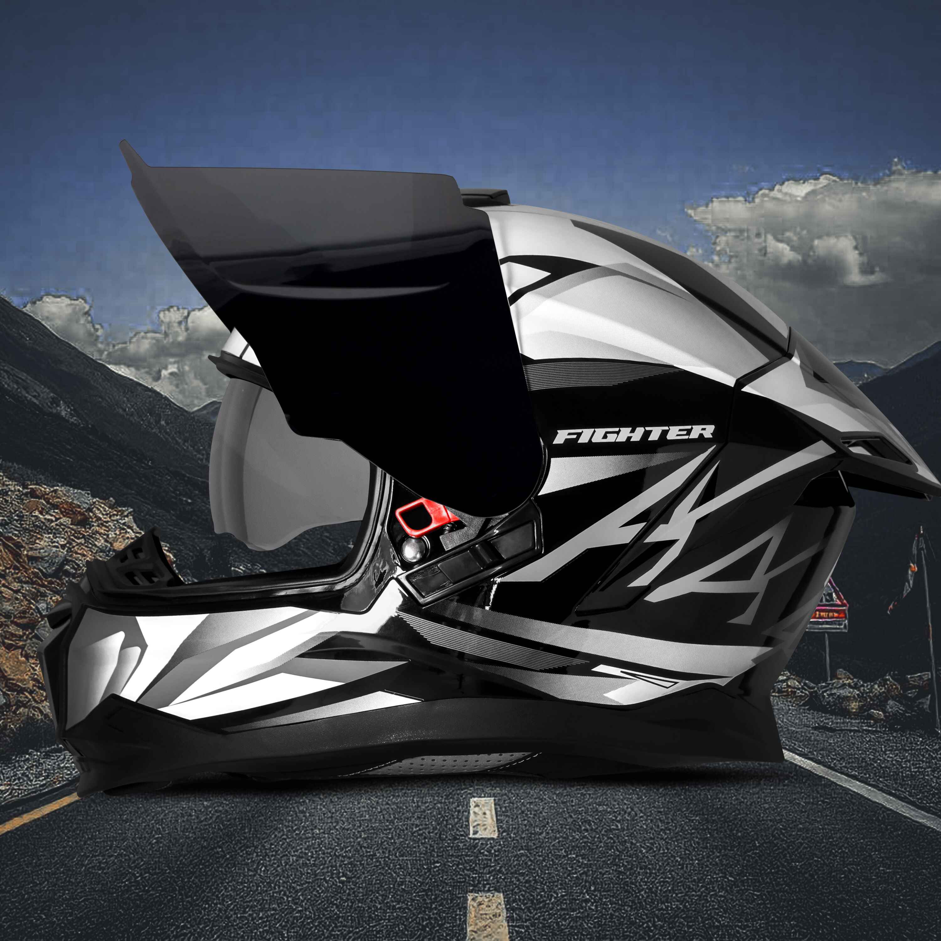 STEELBIRD SBH-57 ISS FIGHTER F4 GLOSSY WHITE/BLACK C/V 600MM WITH EXTRA SMOKE VISOR