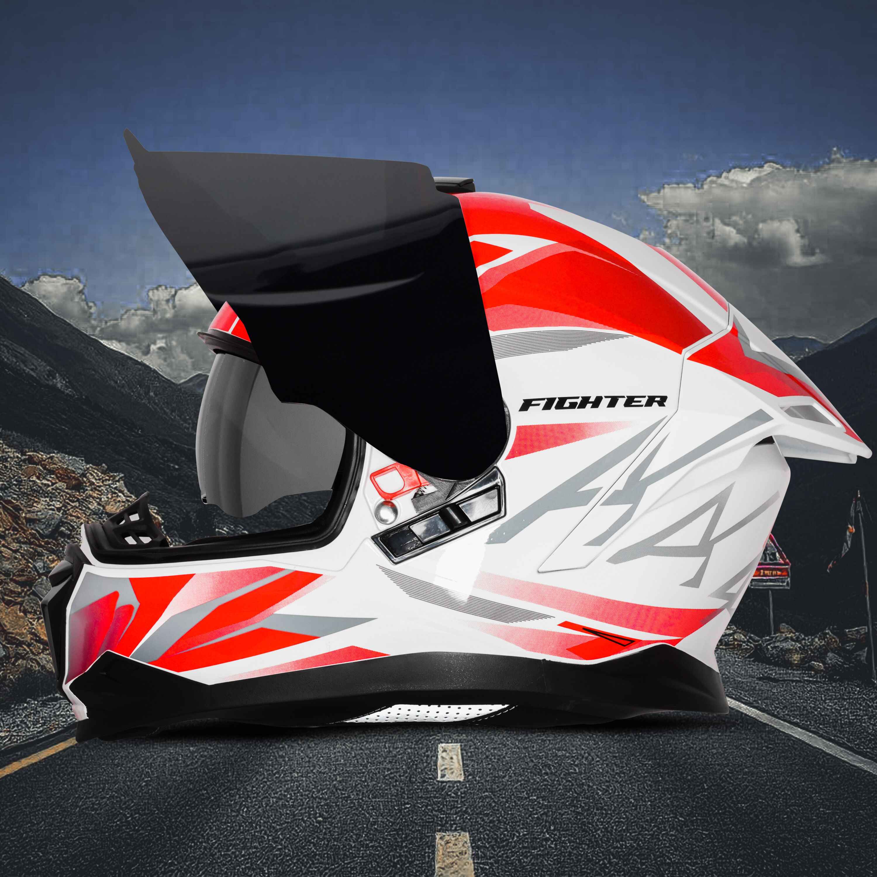 STEELBIRD SBH-57 ISS FIGHTER F4 GLOSSY WHITE/RED C/V 600MM WITH EXTRA SMOKE VISOR