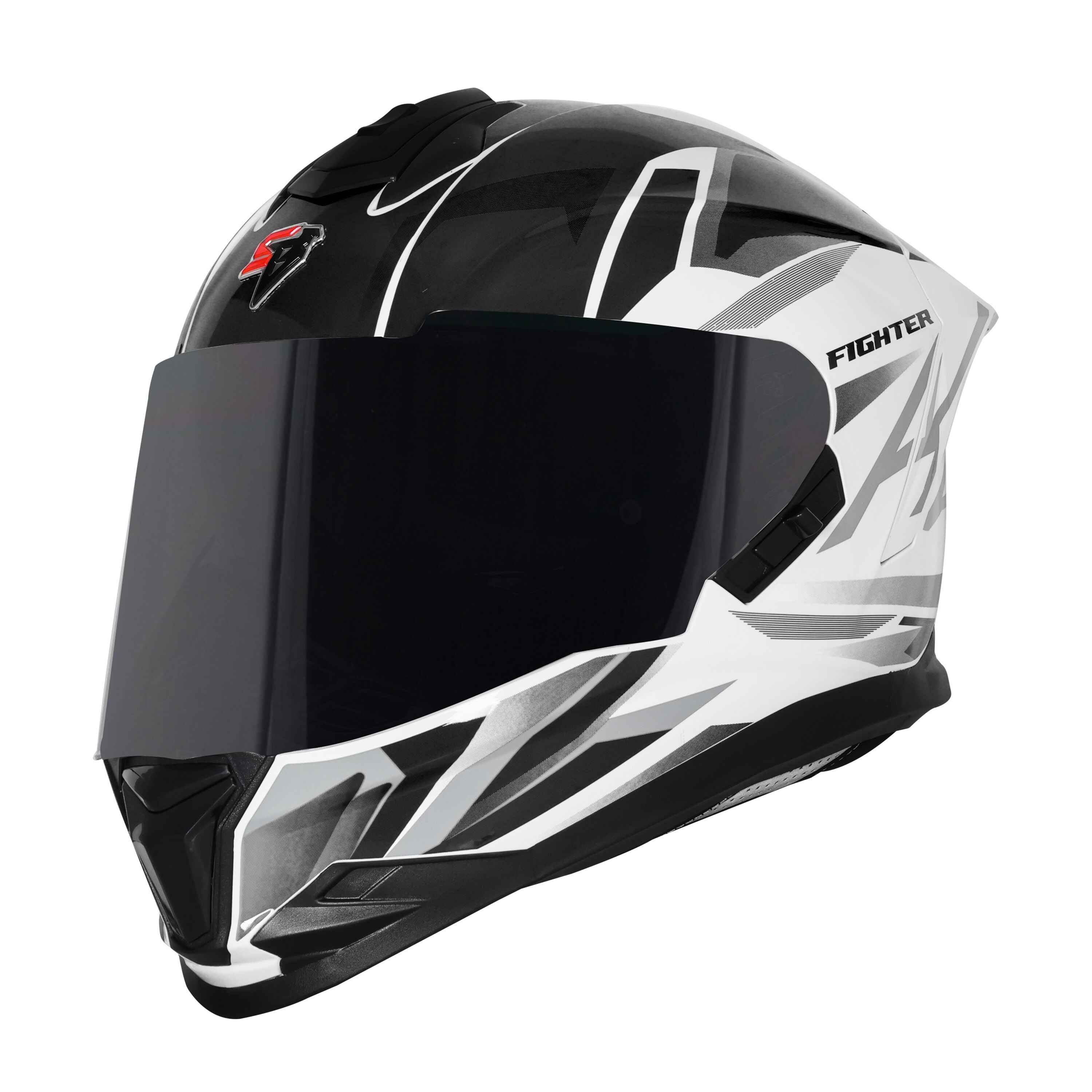 STEELBIRD SBH-57 ISS FIGHTER F4 GLOSSY WHITE/BLACK C/V 580MM WITH EXTRA SMOKE VISOR