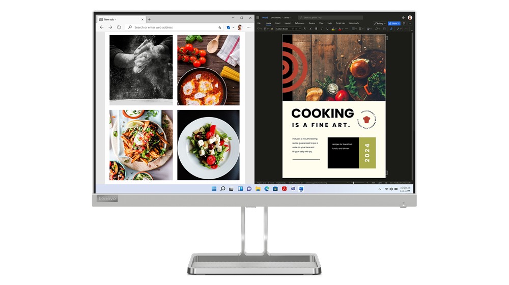 Lenovo L24i-40 23.8" FHD Monitor, Cloud Grey Color, Connectivity : 1 VGA, 1 HDMI 1.4 - 67A8KAC3AE