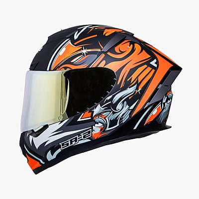 STEELBIRD SA-2 VILLAIN GLOSSY BLACK/ORANGE C/V (L) + EXTRA GOLD VISOR