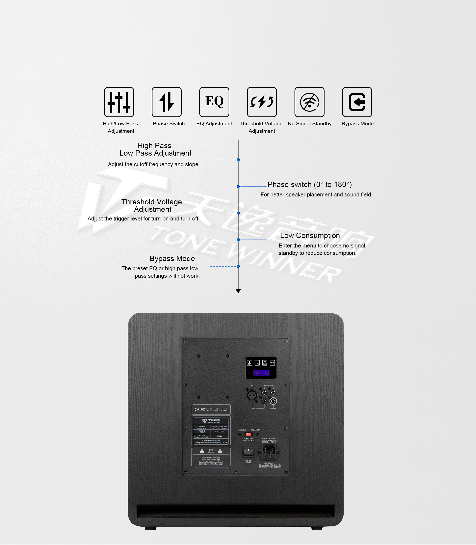 Tonewinner 400W deeper powered subwoofer 12 inch manufacturer