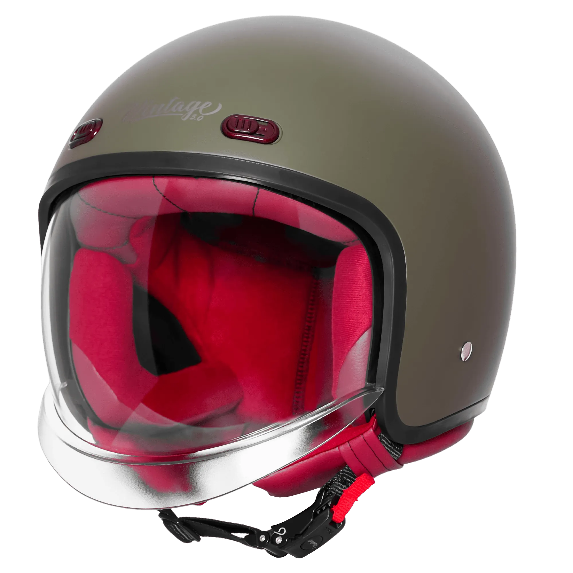 STEELBIRD SBH-67 VINTAGE DOT 5.0 MATT BATTLE GREEN C/V 600 MM WITH EXTRA SMOKE VISOR