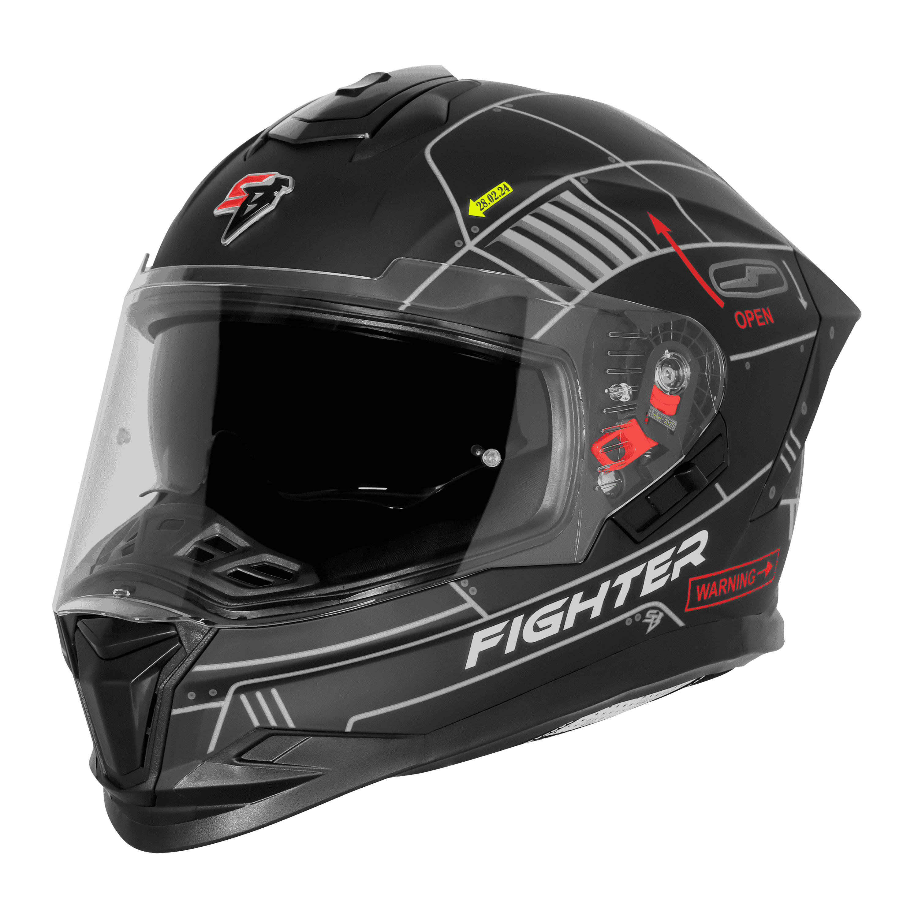 STEELBIRD SBH-57 ISS FIGHTER F6 GLOSSY BLACK/GREY C/V 600MM WITH EXTRA SMOKE VISOR
