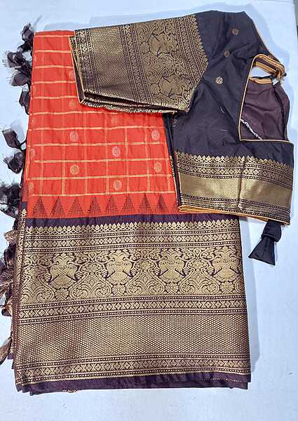 J369: Ready To Ship Beautiful Semi Gadwal Saree With Stitched Blouse J369: Ready To Ship Beautiful Semi Gadwal Saree With Stitched Blouse