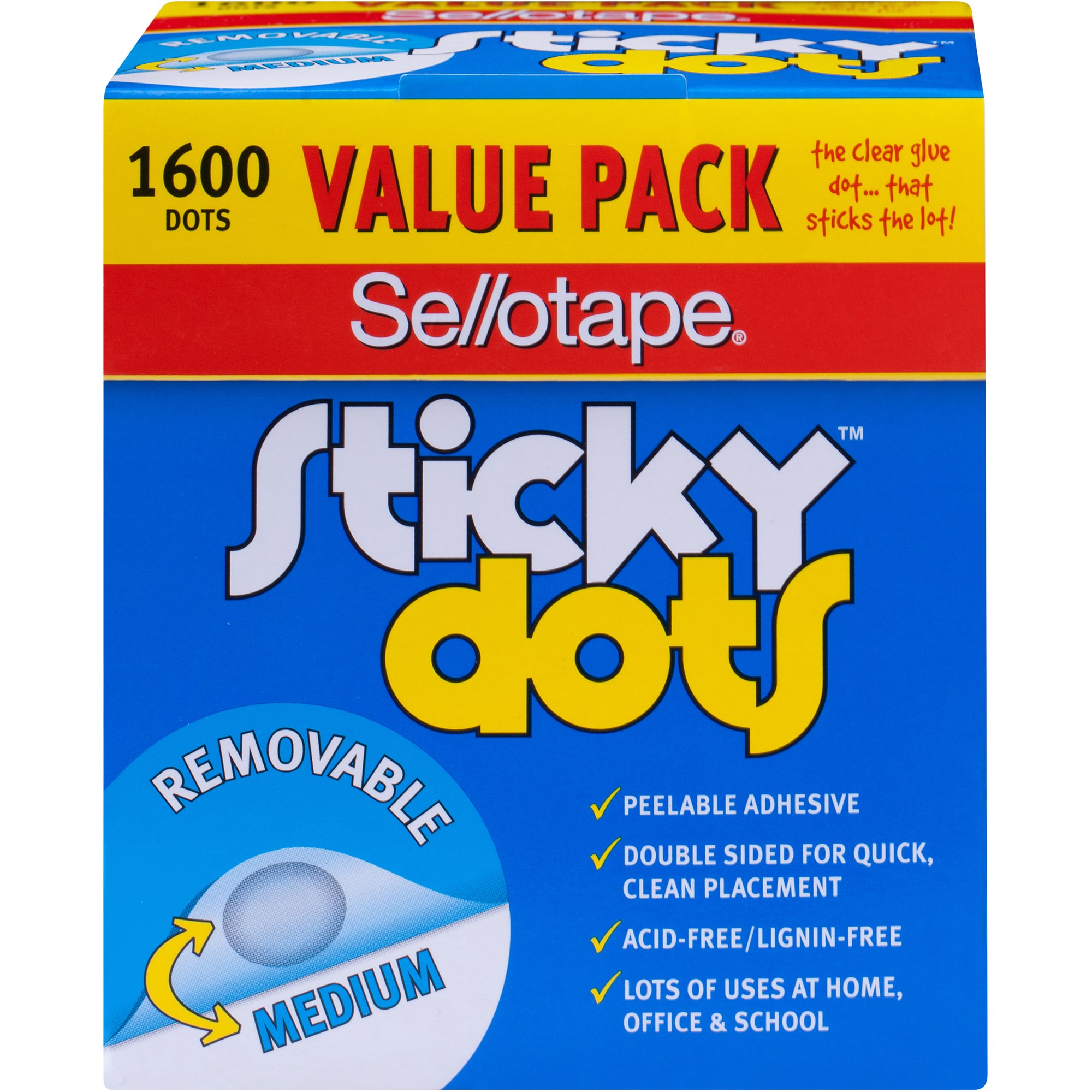 Sellotape Sticky Dots Value Pack  10mm Removable Adhesive Clear Pack  of 1600