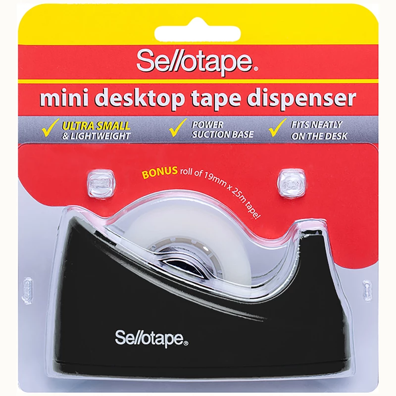 Sellotape Tape Dispenser 19mmx25m Mini Desktop Black or White Bonus Tape