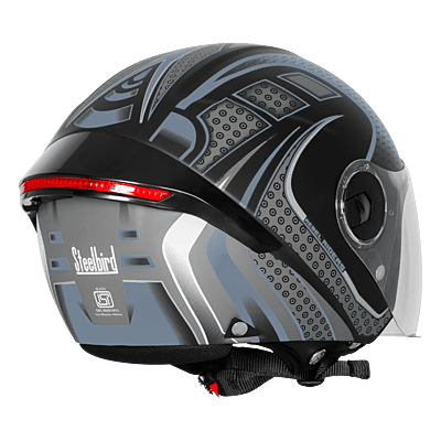 STEELBIRD SBH-64 ZIP RF REBEL RIDERS GLOSSY BLACK/GREY C/V 600 MM