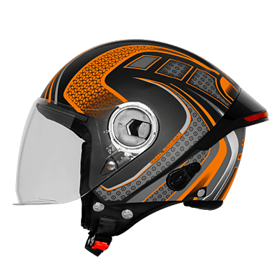 STEELBIRD SBH-64 ZIP RF REBEL RIDERS GLOSSY BLACK/ORANGE C/V 600 MM