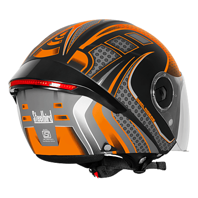 STEELBIRD SBH-64 ZIP RF REBEL RIDERS GLOSSY BLACK/ORANGE C/V 600 MM