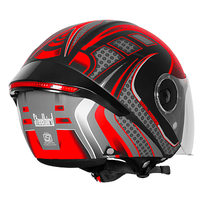 STEELBIRD SBH-64 ZIP RF REBEL RIDERS GLOSSY BLACK/RED C/V 600 MM