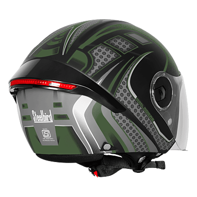 STEELBIRD SBH-64 ZIP RF REBEL RIDERS MATT BLACK/BATTLE GREEN C/V 580 MM