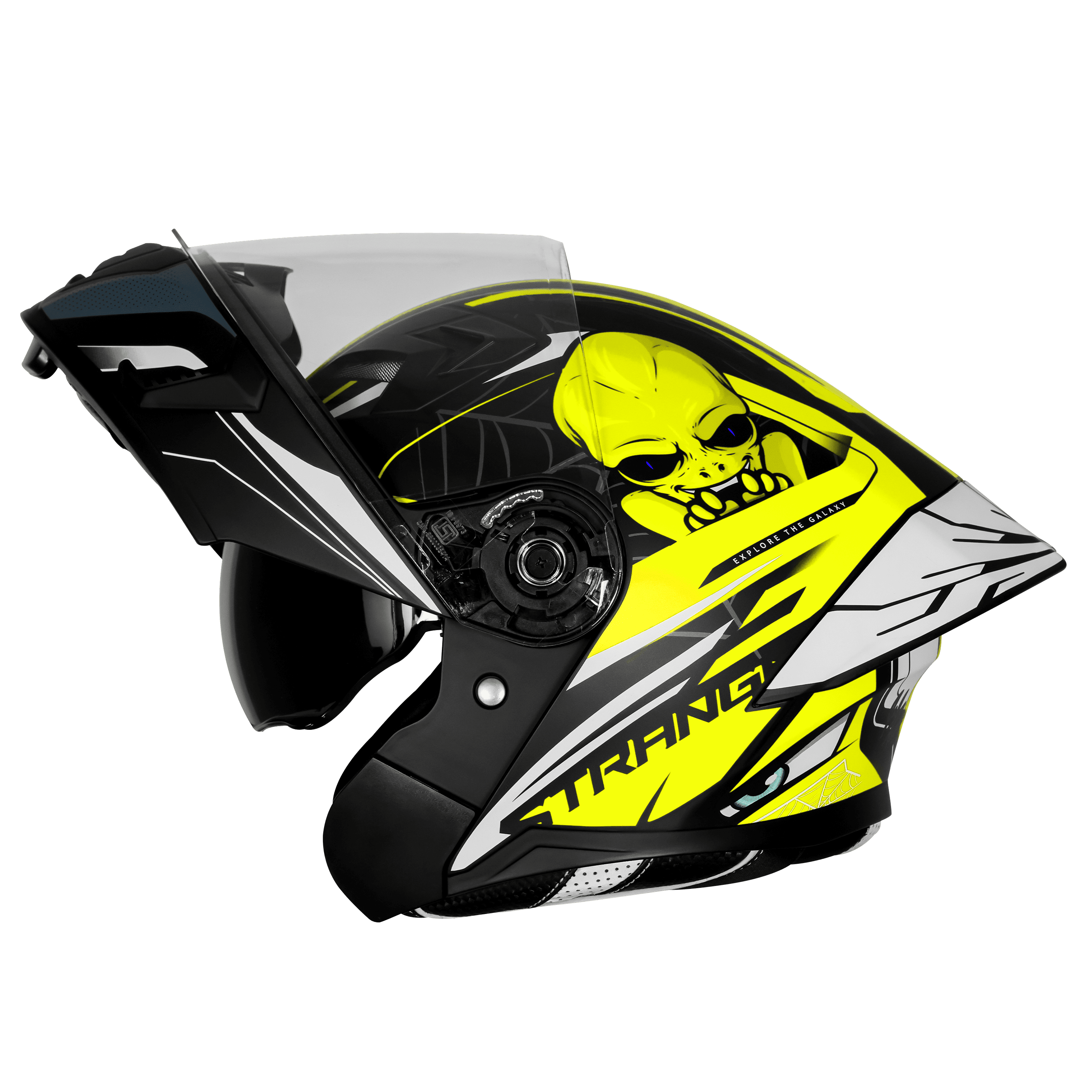 STEELBIRD SBA-20 ISS STRANGE GLOSSY BLACK/NEON C/V 600 MM WITH EXTRA SMOKE VISOR