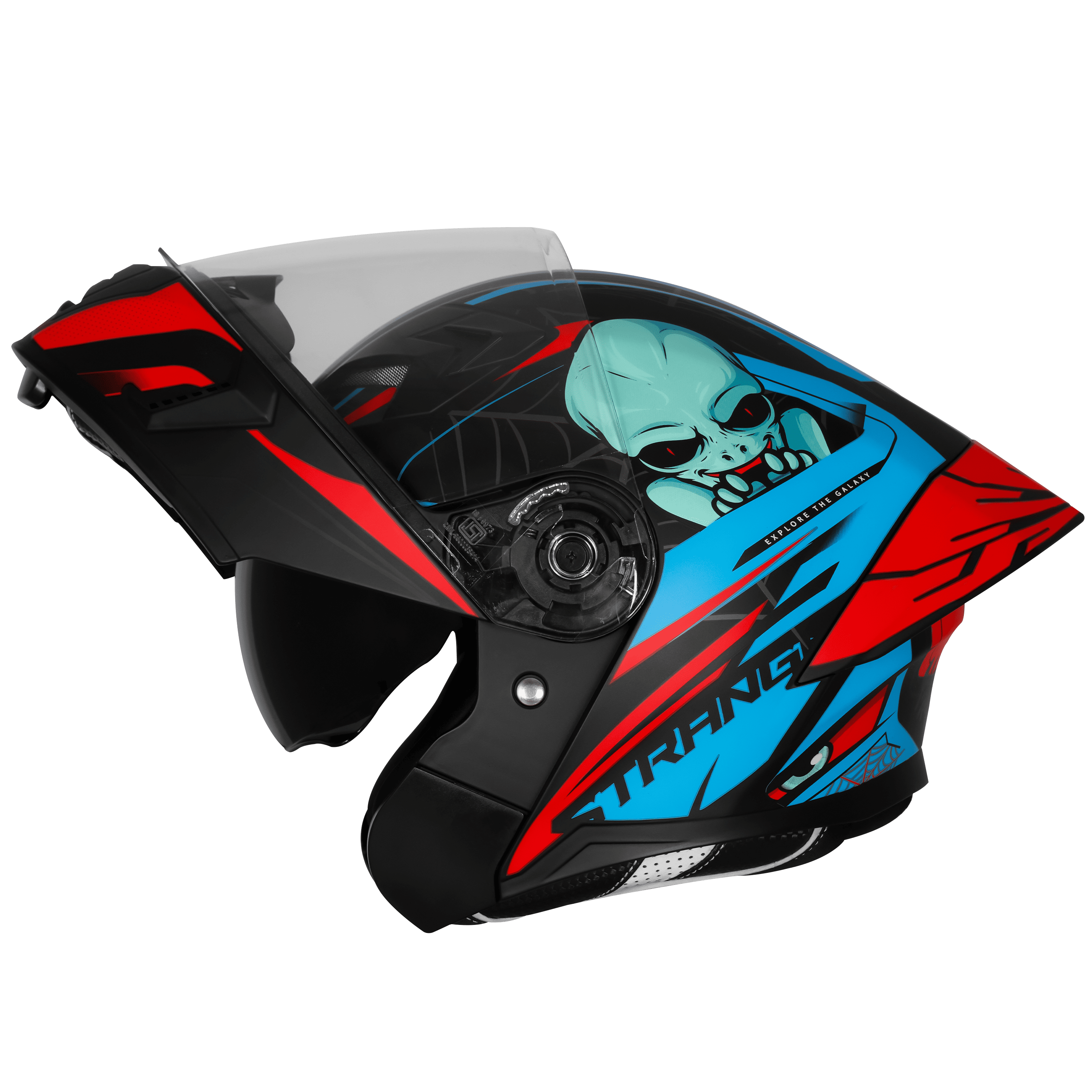 STEELBIRD SBA-20 ISS STRANGE GLOSSY BLACK/CYAN GREEN C/V 600 MM WITH EXTRA SMOKE VISOR