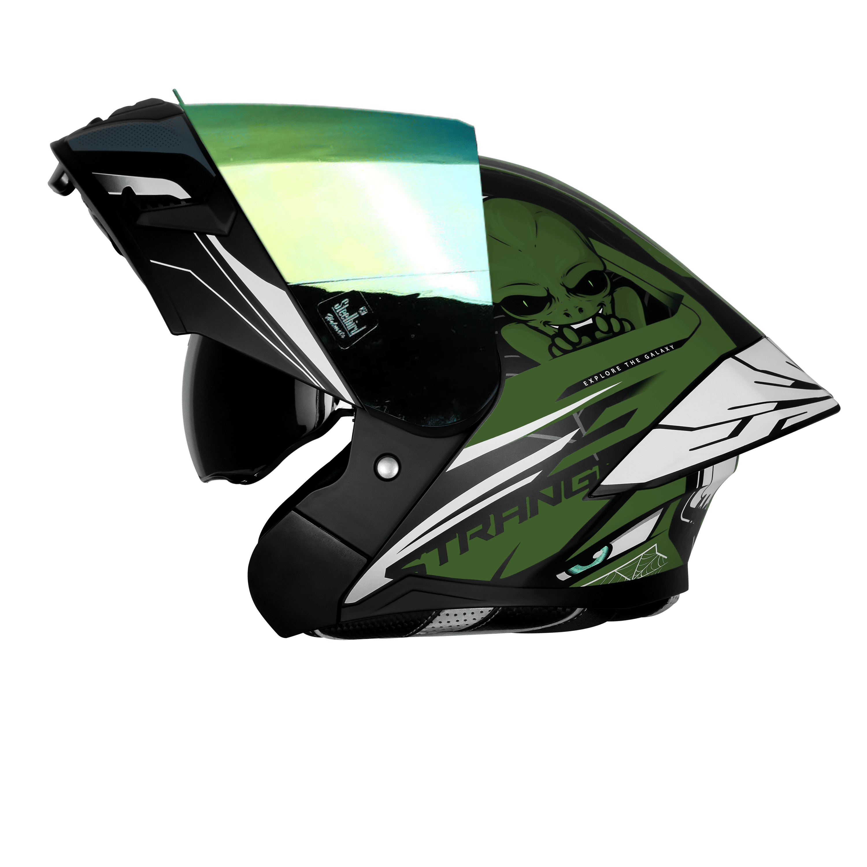STEELBIRD SBA-20 ISS STRANGE GLOSSY BLACK/BATTLE GREEN C/V 580 MM WITH EXTRA SMOKE VISOR