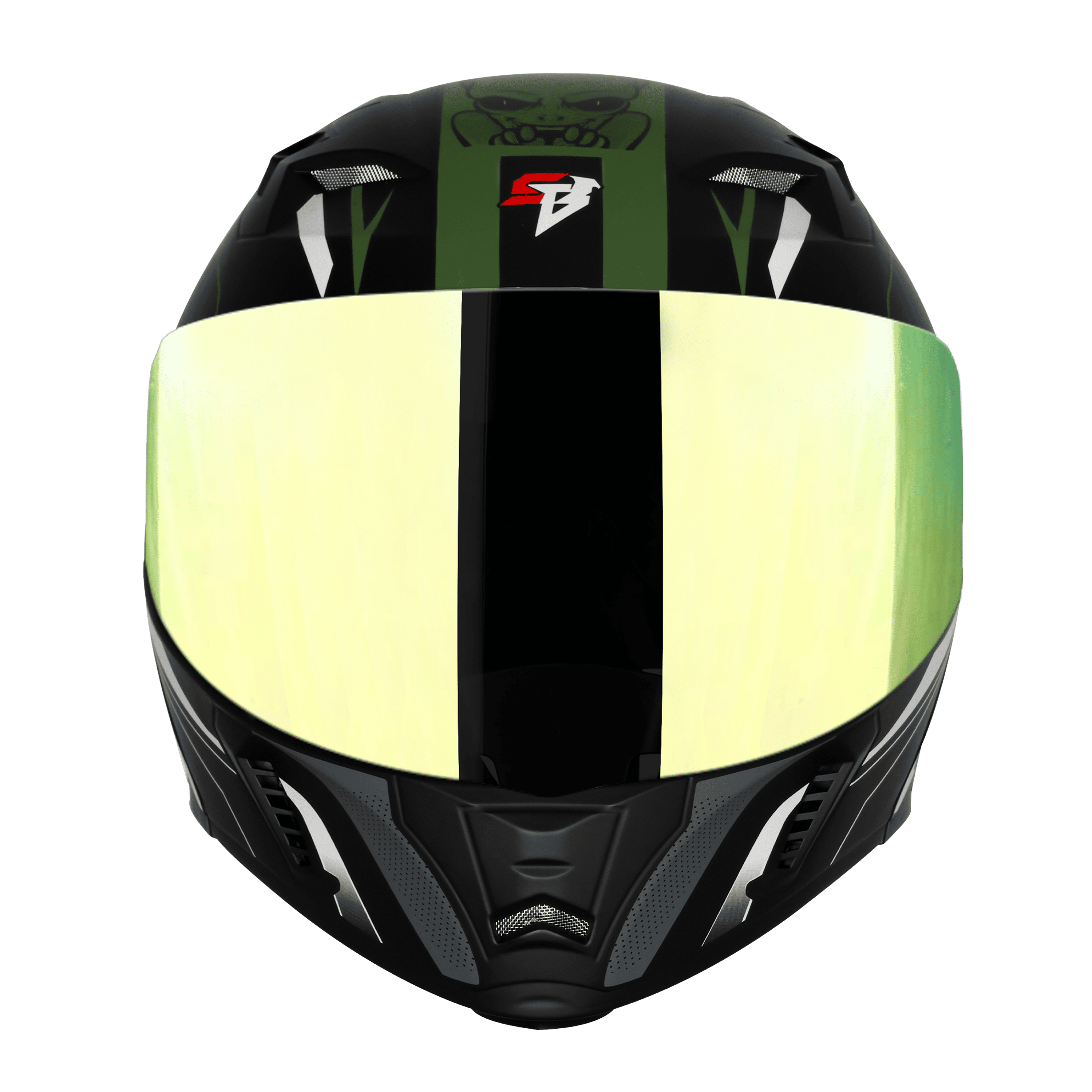 STEELBIRD SBA-20 ISS STRANGE GLOSSY BLACK/BATTLE GREEN C/V 580 MM WITH EXTRA SMOKE VISOR