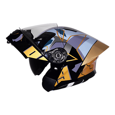 STEELBIRD SBA-20 ISS 09 GLOSSY BLACK/METTALIC GOLD C/V 580 MM WITH EXTRA SMOKE VISOR