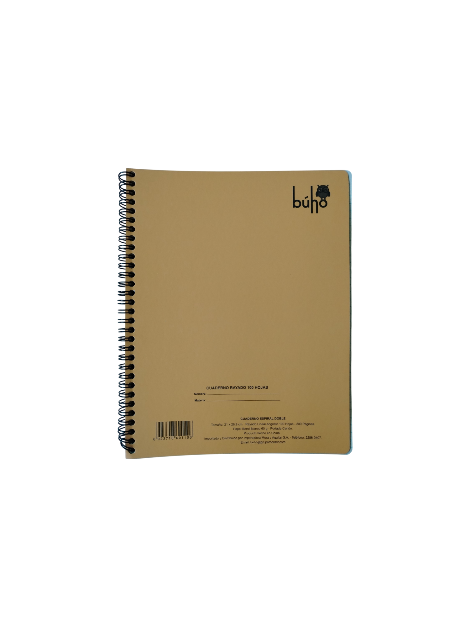 CUADERNO RESORTES KRAFT BUHO 101-100 HOJAS ( 21 X 26 CM)