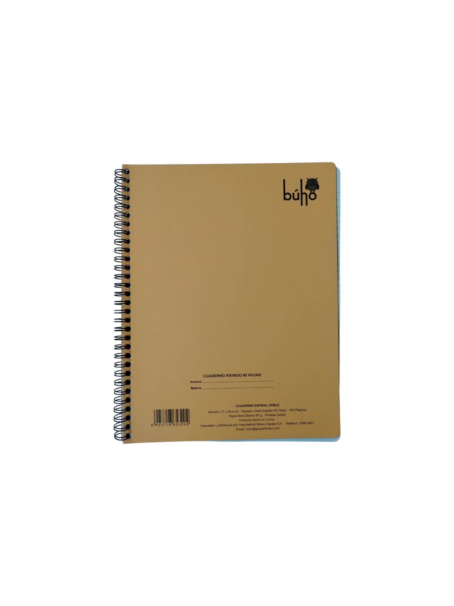 CUADERNO RESORTES KRAFT BUHO 101-80 HOJAS ( 21 X 26 CM)