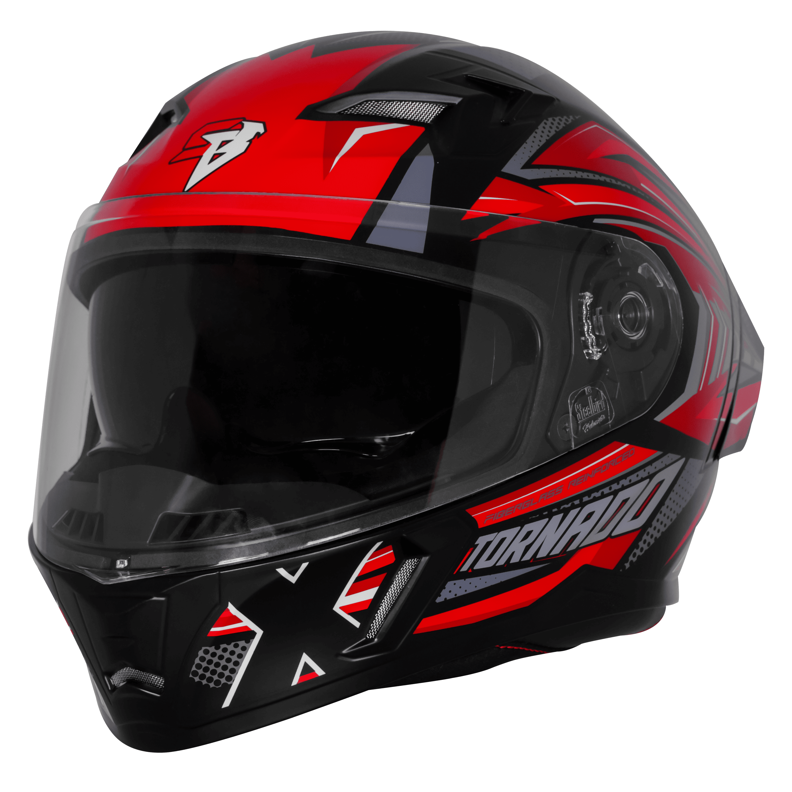 STEELBIRD SBA-11 TORNADO ISS T1 GLOSSY BLACK/RED C/V 580 MM WITH EXTRA SMOKE VISOR-DOT CERTIFIED