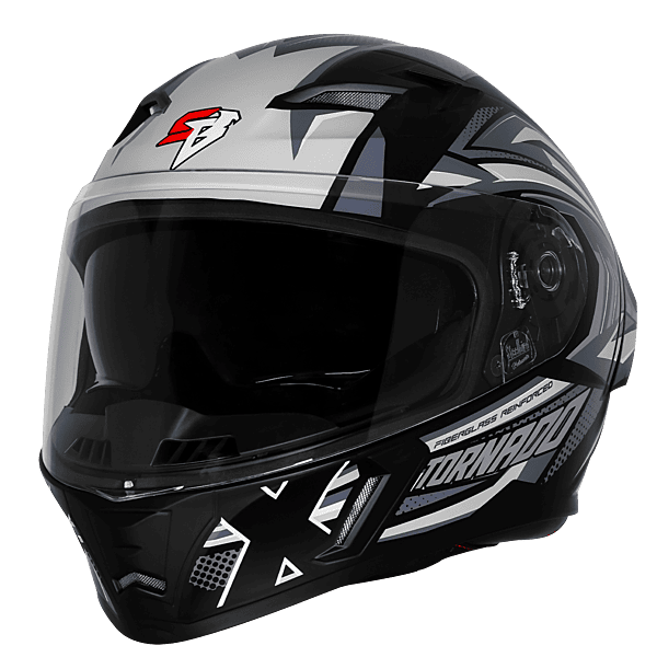 STEELBIRD SBA-11 TORNADO ISS T1 GLOSSY BLACK/GREY C/V 580 MM WITH EXTRA SMOKE VISOR-DOT CERTIFIED