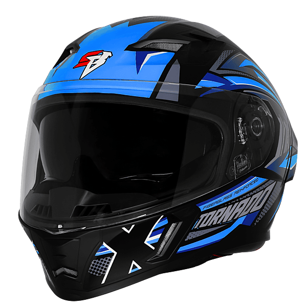 STEELBIRD SBA-11 TORNADO ISS T1 GLOSSY BLACK/BLUE C/V 600 MM WITH EXTRA SMOKE VISOR-DOT CERTIFIED