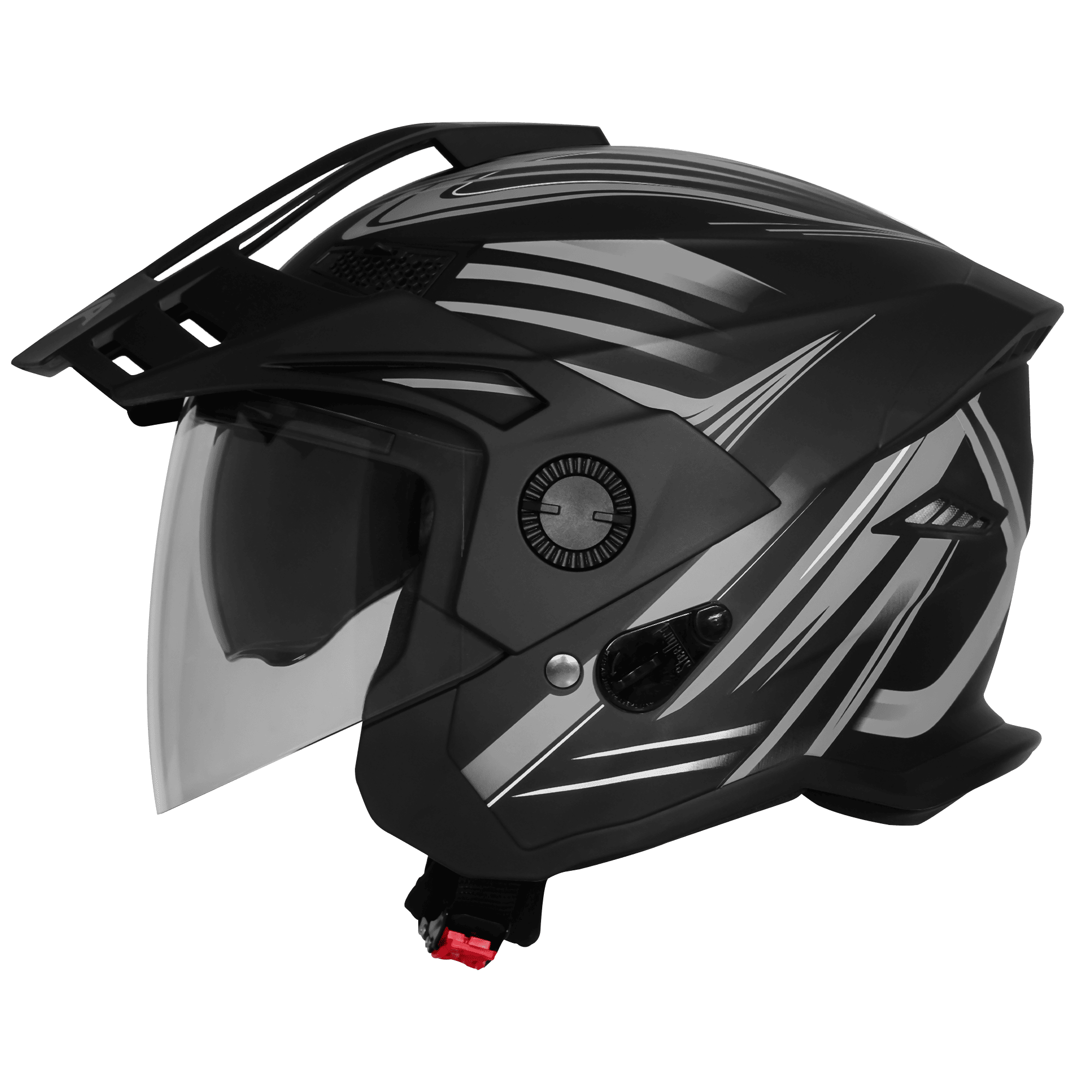 STEELBIRD SBH-23 ISS AVA RACER MATT BLACK/GREY WITH PEAK C/V (L)