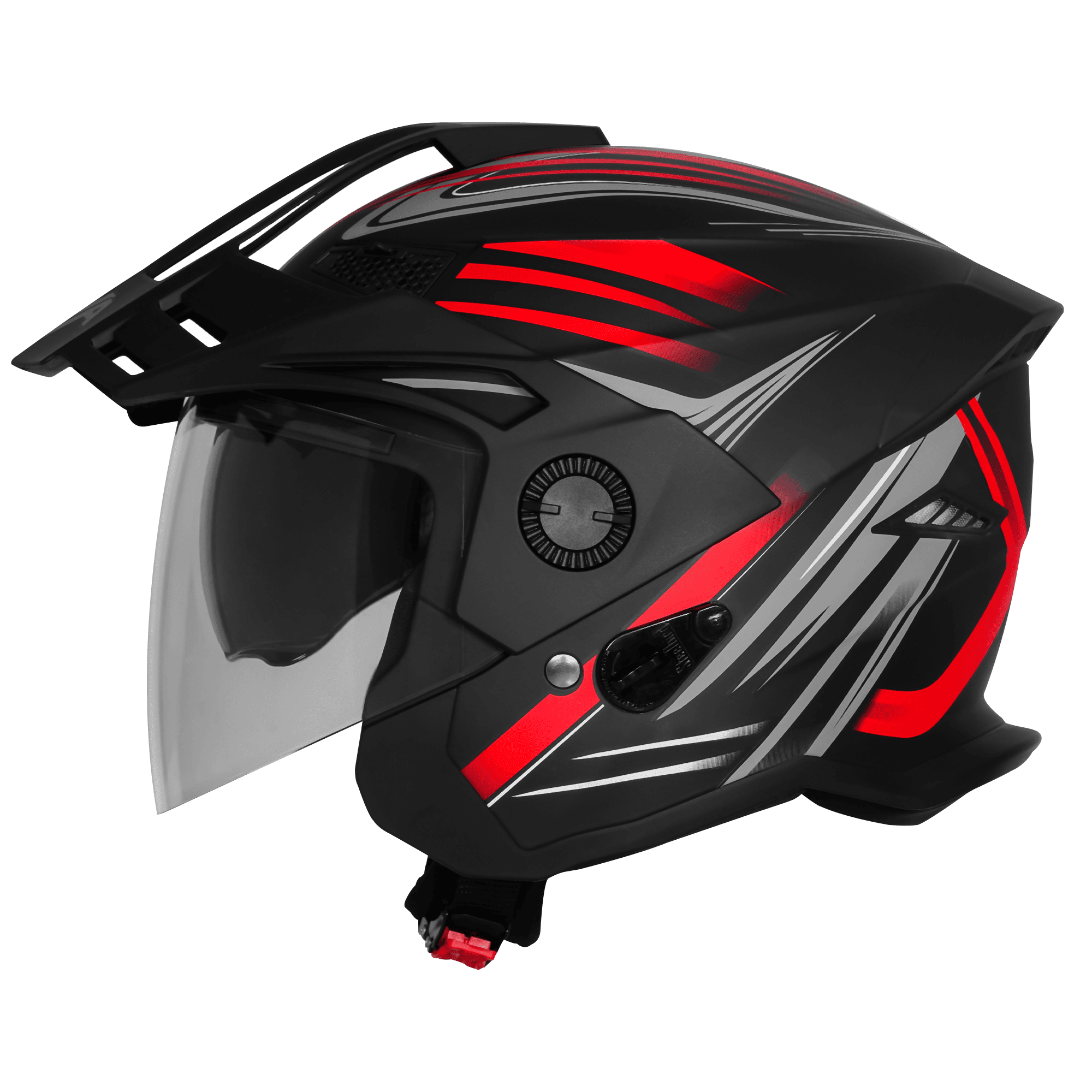 STEELBIRD SBH-23 ISS AVA RACER GLOSSY BLACK/RED WITH PEAK C/V (M)