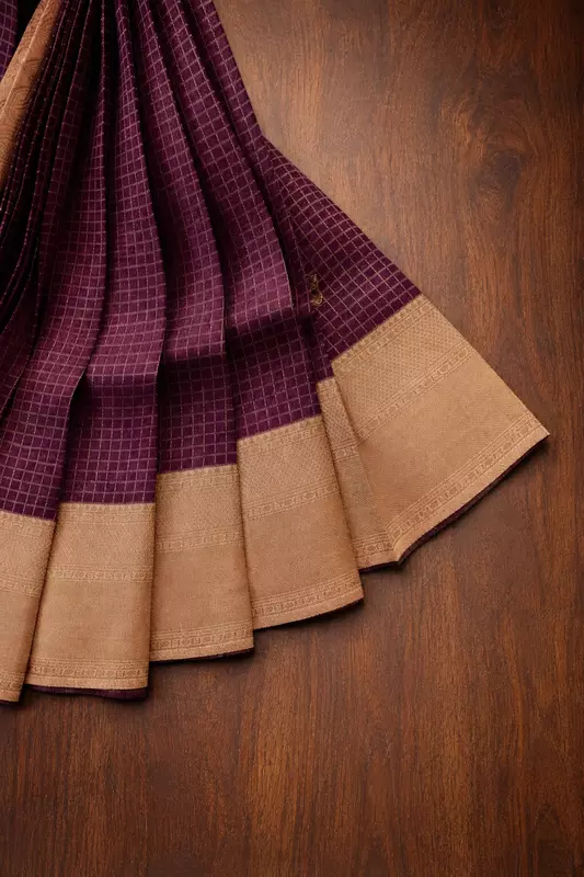 Art Silk Checked Saree Wine With Cream