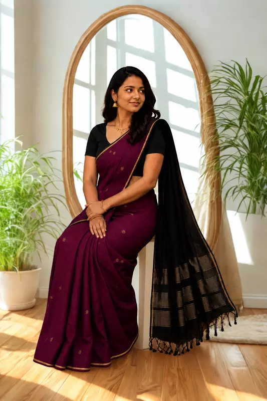 Maheswari silk cotton pink with black