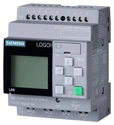 LOGO! 230RCE,logic module, display power supply / I/O: 115 V/230 V/relay, 8 DI/4 DO, memory 400 blocks, modularly expandable, Ethernet, integrated web server, data log, user-defined web pages,