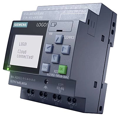 LOGO! 12/24RCE, logic module, display power supply / I/O: 12/ 24 V DC/relay, 8 DI (4 AI)/4 DO, memory 400 blocks