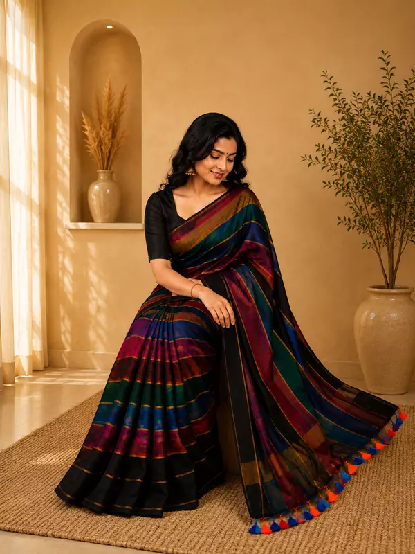 Mul cotton without blouse Rainbow