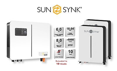 6.0 kW SUNSYNK Hybrid - SUNSYNK Combo, c/w 2 x 5.32 G kWh Lithium Batteries 6.0 kW SUNSYNK Hybrid - SUNSYNK Combo, c/w 2 x 5.32 G kWh Lithium Batteries